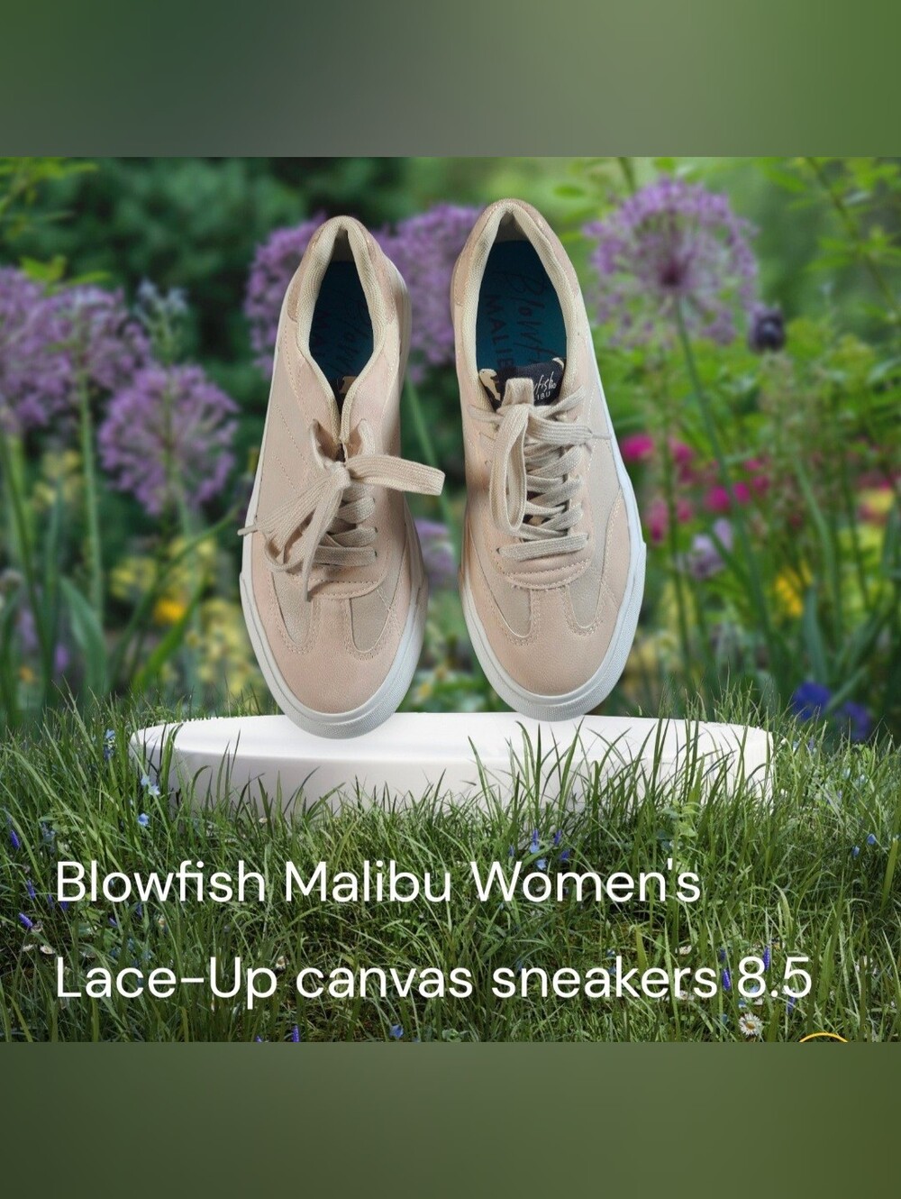 Blowfish Malibu Women's 8.5 Casual Lace-Up Sneakers — Tan Canvas